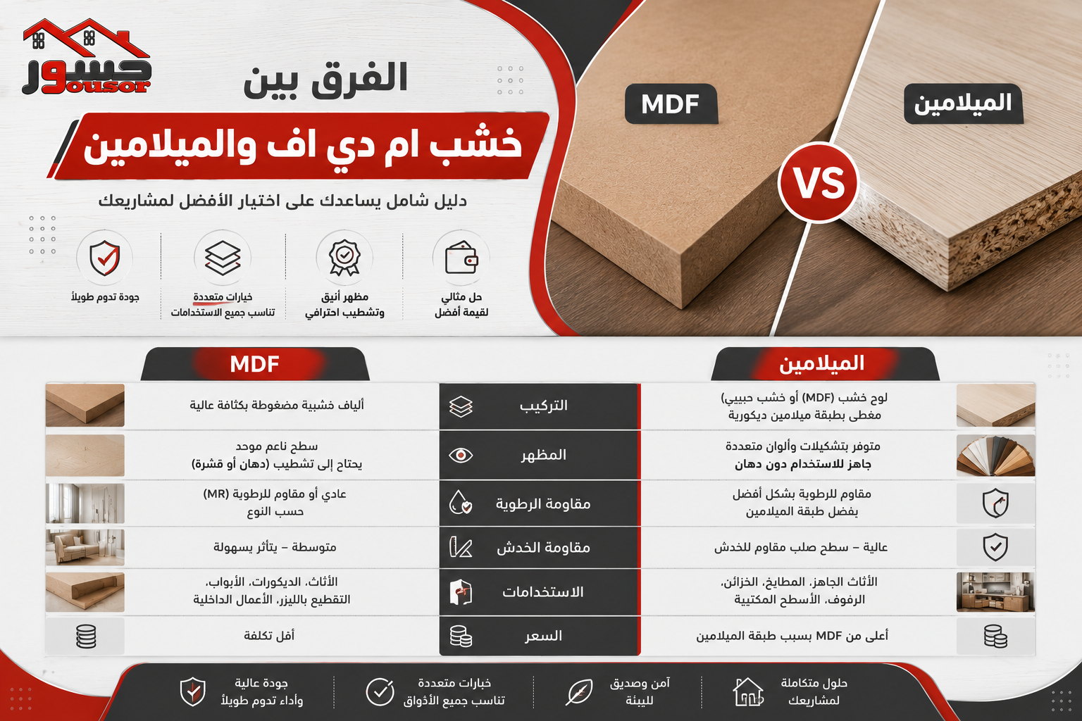 الفرق بين خشب ام دي اف والميلامين
